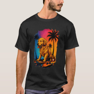 Funny Skateboard Dog Golden Retriever Summer Palm T-Shirt