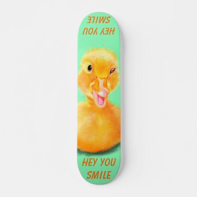 Funny Skateboard Happy Duck Custom Text and Colour (Front)