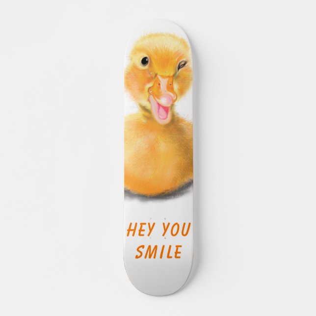 Funny Skateboard Happy Duck Smile - Custom Text (Front)