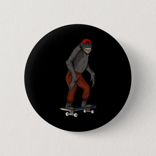 Funny Skateboard Monkey Gift Idea 4 Skate And Half 2 Inch Round Button (Front)