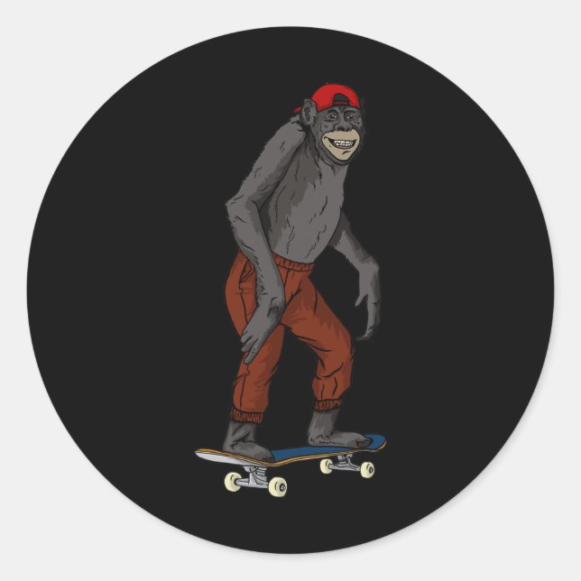 Funny Skateboard Monkey Gift Idea 4 Skate And Half Classic Round Sticker (Front)