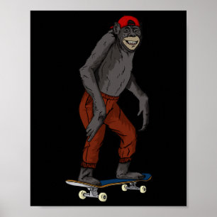 Funny Skateboard Monkey Gift Idea 4 Skate And Half Poster