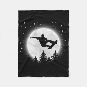 Funny Skateboarder Silhouette Skateboarding Moon F Fleece Blanket