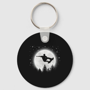 Funny Skateboarder Silhouette Skateboarding Moon F Keychain