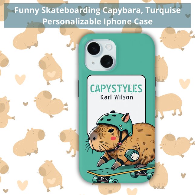 Funny Skateboarding Capybara Turquise  Case-Mate iPhone Case (Creator Uploaded)