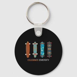 Funny Skateboarding Celebrate Diversity Vintage Sk Keychain