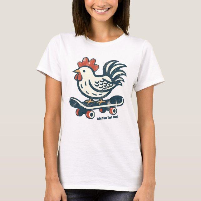 Funny Skateboarding Farm Chicken Personalized  T-Shirt (Front)