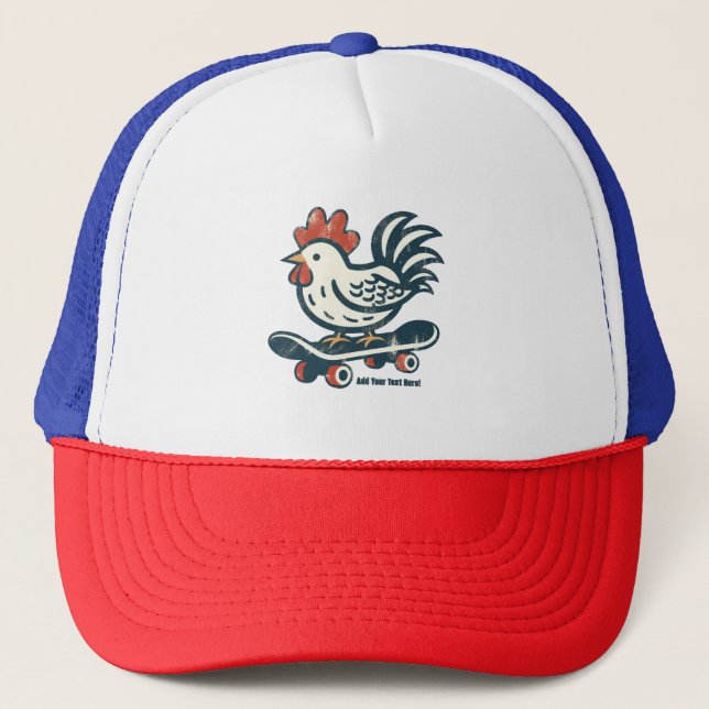 Funny Skateboarding Farm Chicken Personalized  Trucker Hat (Front)