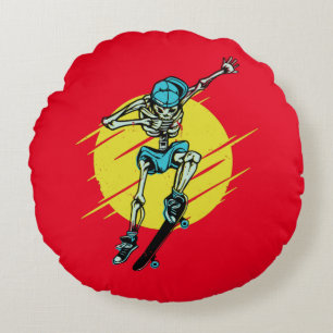 Funny Skater Skeleton Skateboarding Design Round Pillow