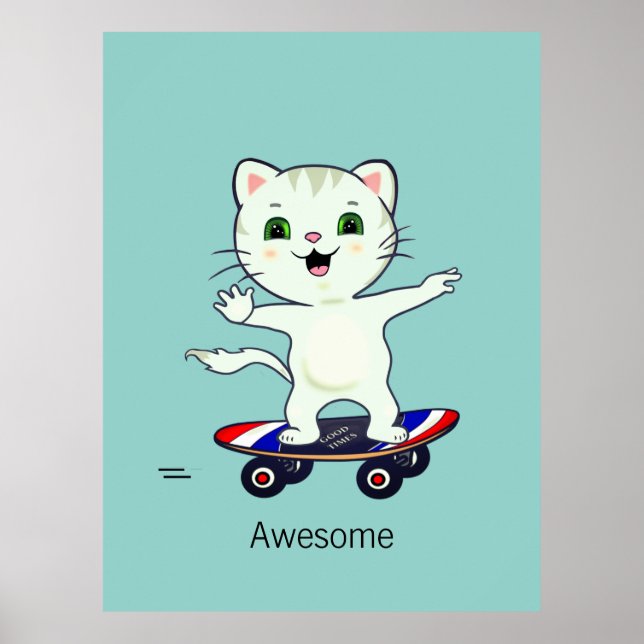 Funny Skater Tabby Cat Poster (Front)