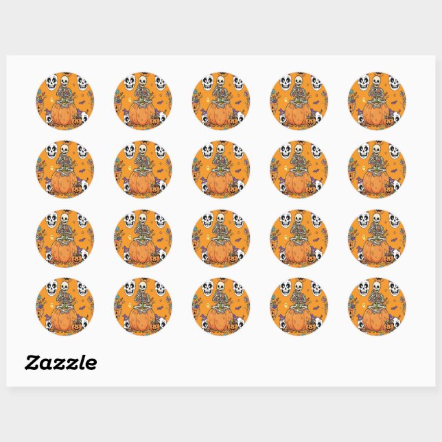 Funny Skeleton And Candy For Halloween Classic Round Sticker (Sheet)