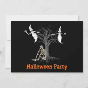 Funny Skeleton And Ghosts Halloween Invitation