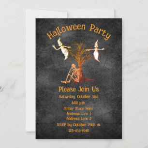 Funny Skeleton And Ghosts Halloween Invitation