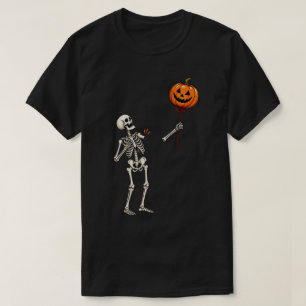 Funny Skeleton Arm Floating Pumpkin Balloon T-Shirt
