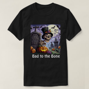Funny Skeleton Bad to the Bone Halloween T-Shirt