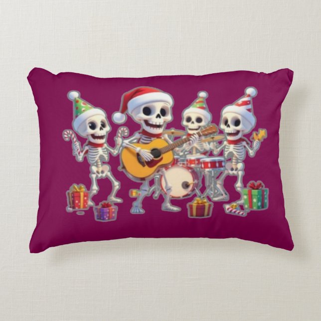 Funny Skeleton Band Christmas & New Year – 3D Cart Accent Pillow (Front)