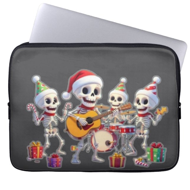 Funny Skeleton Band Christmas & New Year – 3D Cart Laptop Sleeve (Front)