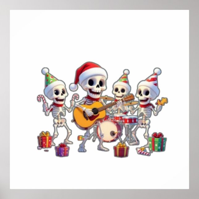 Funny Skeleton Band Christmas & New Year – 3D Cart Poster (Front)