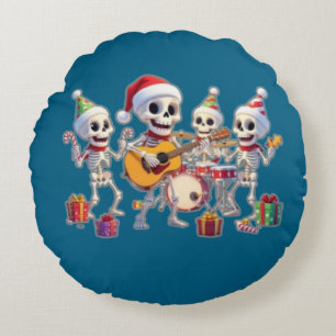 Funny Skeleton Band Christmas & New Year – 3D Cart Round Pillow