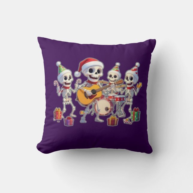 Funny Skeleton Band Christmas & New Year – 3D Cart Throw Pillow (Front)