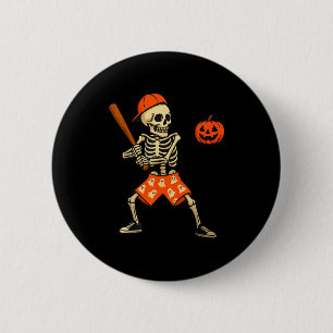 Funny Skeleton Baseball Batting Halloween Costume  2 Inch Round Button