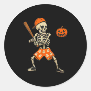 Funny Skeleton Baseball Batting Halloween Costume  Classic Round Sticker