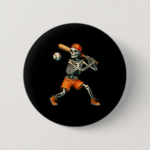 Funny Skeleton Batting Baseball Halloween Boys Men 2 Inch Round Button