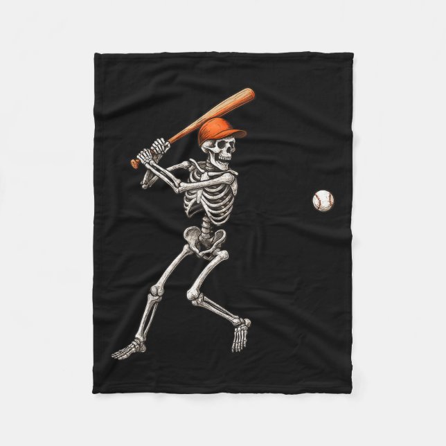 Funny Skeleton Batting Baseball Player Men Boys Ha Fleece Blanket (Front)