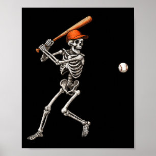 Funny Skeleton Batting Baseball Player Men Boys Ha Poster