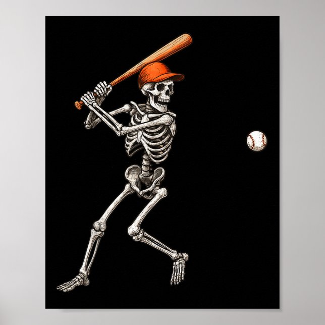 Funny Skeleton Batting Baseball Player Men Boys Ha Poster (Front)