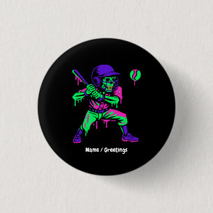 Funny Skeleton Batting Ice Cream Dripping Baseball 1 Inch Round Button