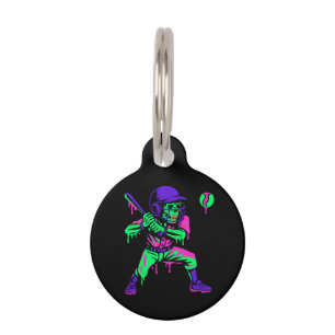 Funny Skeleton Batting Ice Cream Dripping Baseball Pet Tag