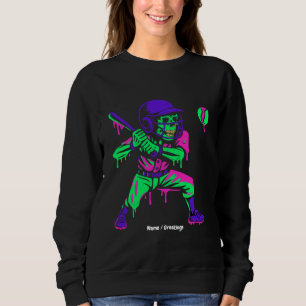 Funny Skeleton Batting Ice Cream Dripping Baseball Sweatshirt