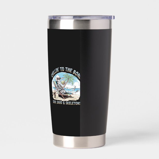 Funny Skeleton Beach Vibes – Chillin’ to the Bone  Insulated Tumbler (Left)