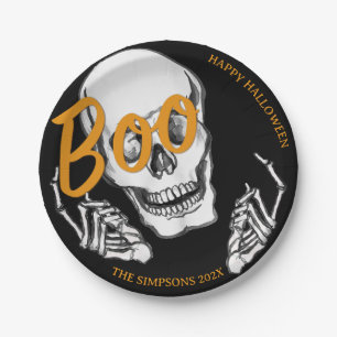 Funny skeleton Boo! Halloween home party Paper Plate