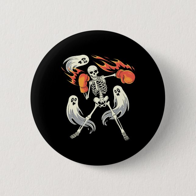 Funny Skeleton Boxing Lovers Spooky Halloween Boxe 2 Inch Round Button (Front)