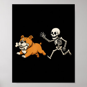 Funny Skeleton Bulldog Halloween Dog Mom Pet Lover Poster