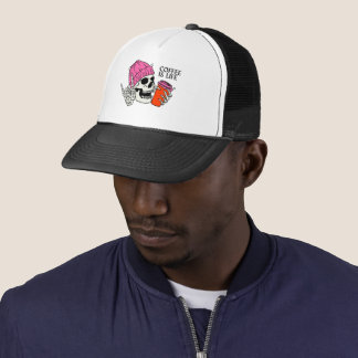 Funny Skeleton Cap":Coffee & Bones Trucker Hat