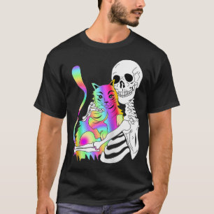 Funny Skeleton Cat Gothic Psychedelic Rave Trippy T-Shirt