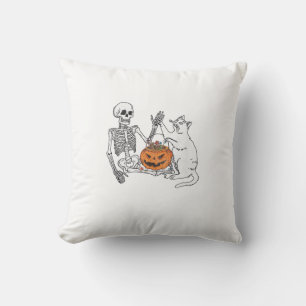 Funny Skeleton Cat Lover Halloween Costume for Cat Throw Pillow