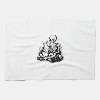 Funny Skeleton Cat Skull Kitty Cute Cat Goth Hallo Kitchen Towel