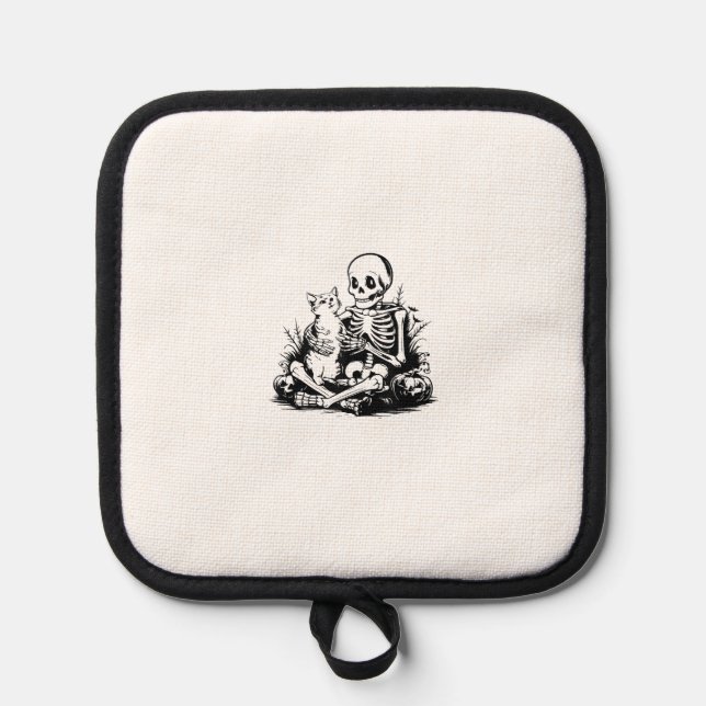 Funny Skeleton Cat Skull Kitty Cute Cat Goth Hallo Pot Holder (Front)