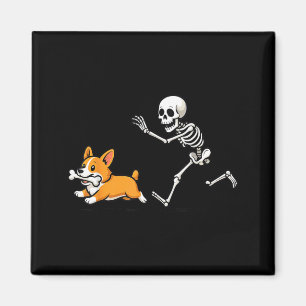 Funny Skeleton Chasing Corgi Halloween Dog Mom Pet Magnet