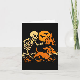 Funny Skeleton Chasing Dachshund Dog Funny Card