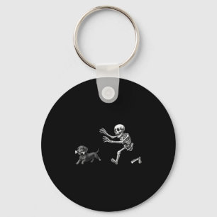 Funny Skeleton Chasing Dachshund Dog Halloween Dog Keychain