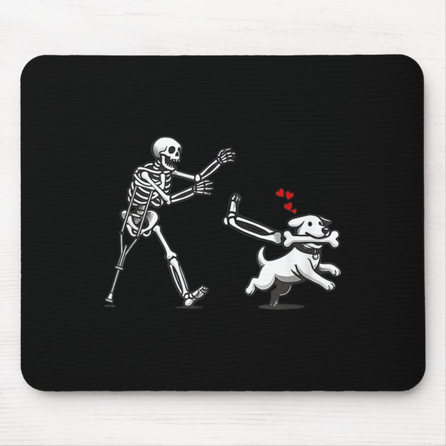 Funny Skeleton Chasing Dog Funny Dog Halloween Mouse Pad (Front)
