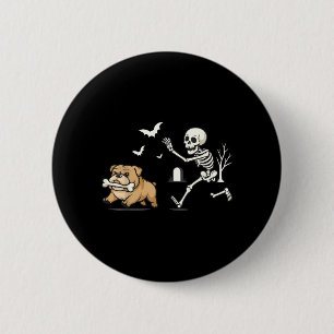 Funny Skeleton Chasing French Bulldog Halloween 2 Inch Round Button