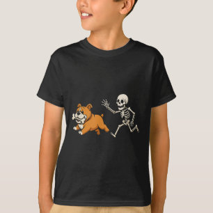 Funny Skeleton Chasing Golden Retriever Halloween T-Shirt