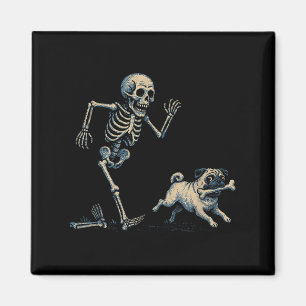 Funny Skeleton Chasing Pug Halloween Dog Mom Pug L Magnet