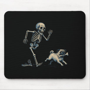 Funny Skeleton Chasing Pug Halloween Dog Mom Pug L Mouse Pad